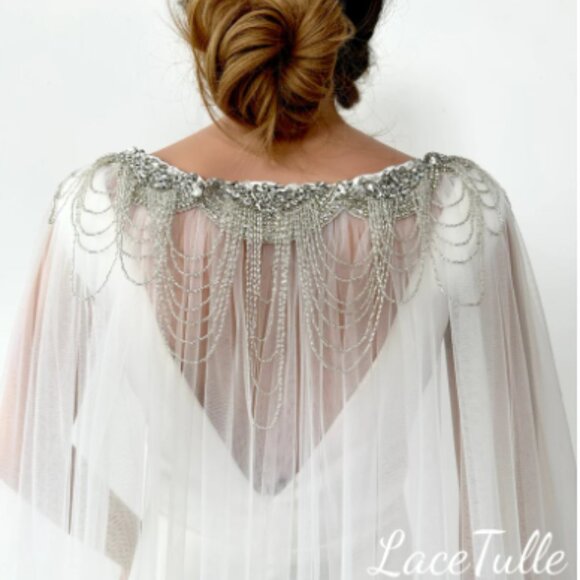 Beautiful Cathedral Length Swarovski crystal beaded bridal Cape! - Picture 3 of 10